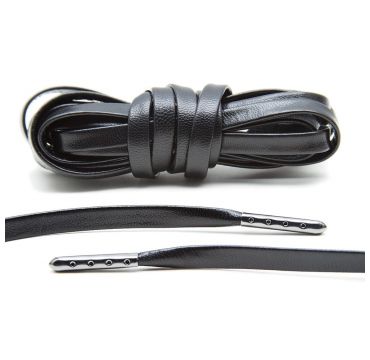 Schnürsenkel luxus leder schwarz/graumetallische endstücke