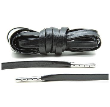 Schnürsenkel luxus leder schwarz/versilberte endstücke